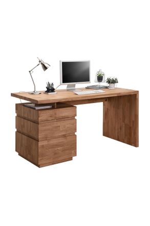 Linea Natura Schreibtisch, Wildeiche, Holz, Wildeiche, massiv, 3 Schubladen, rechteckig, Wange, 70x76x150 cm, Stauraum, Holzm&ouml;bel, Holztische, Schreibtische Holz, 