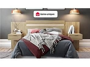 Vente-Unique Testata allungabile con comodini - 140/160 cm - Colore: Naturale - PARATI