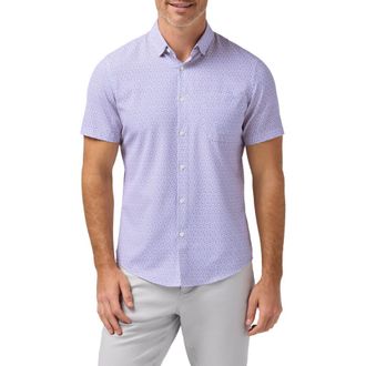 Mizzen+Main Leeward Trim Fit Short Sleeve Performance Button-Up Shirt in Pink Salt Retro Boomerang at Nordstrom, Size Xx-Large
