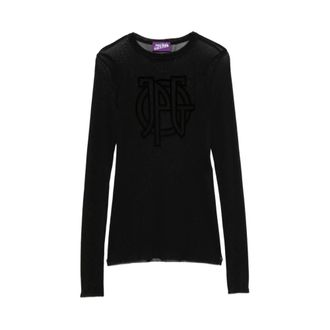 Jean Paul Gaultier Tops, Dames, Blauw, M, Sheer Top met Flockprint