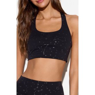 Spiritual Gangster Frankie Zodiac Print Racerback Sports Bra in Black at Nordstrom, Size X-Small