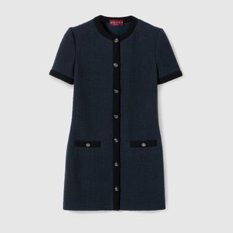 Gucci Wool Textured Tweed Dress, Blue, Ready-to-wear