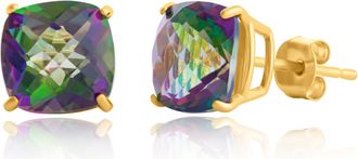 MAX + STONE Sterling Silver or Gold 8mm Cushion Cut Gemstone Birthstone Stud Earrings