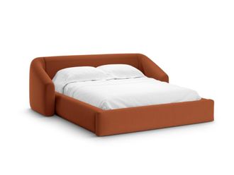 Cosmopolitan Design Cama con cabecero y ba&uacute;l 200x200cm tejido estructural ladrillo