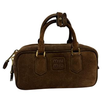 Miu Miu Pre-owned Womens Miu Miu Arcadie Padded Top-Handle Bag in Brown Suede - Mocha - One Size