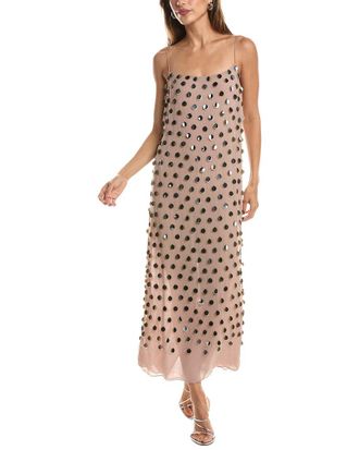 Lela Rose Paillette Embroidered Georgette Slip Dress