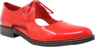 Django & Juliette Womens Keeria Flat Lace Oxford Shoes In Red-Black Sole Patent Leather