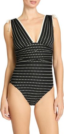 Robin Piccone Millie Plunge One-Piece Swimsuit in Black/Ecru at Nordstrom, Size 10