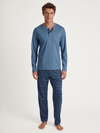 CALIDA Pyjama CALIDA Relax Imprint 2, Herren, Gr. L (52/54), blau (coronet blau), Single Jersey, Obermaterial: 100% Baumwolle, gemustert, unifarben, bequem l