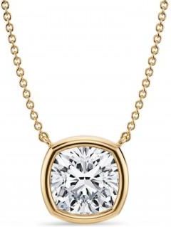 Allurez Cushion Lab Diamond Solitaire Pendant Necklace 14K Yellow Gold (3.50ct)