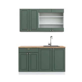 Vicco Cocina Para Solteros Fame-line, Verde-dorado Casa De Campo/blanco, 140 Cm, Et Roble