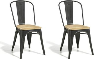 HERDASA Silla Estilo Industrial Grafito Y Roble, De La Colecci&oacute;n Meet. (lote De 2)