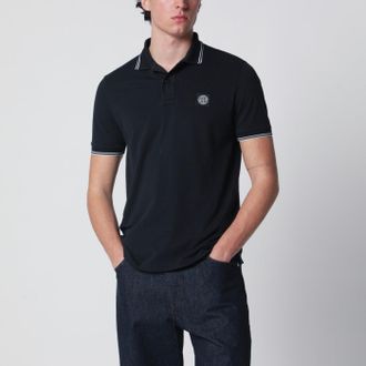 Stone Island Polo blu con patch Compass