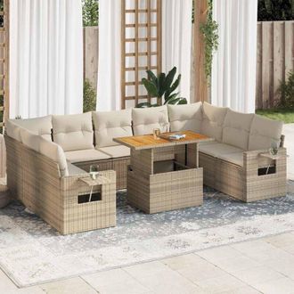 vidaXL Juego De Sof&aacute;s Jard&iacute;n Con Cojines Beige 10 Pzas Rat&aacute;n Sint&eacute;tico Vidaxl
