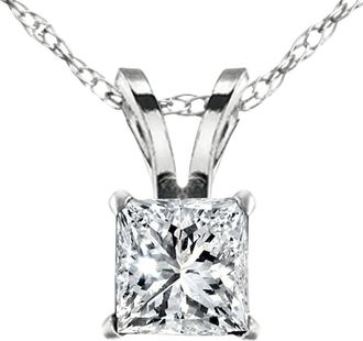 Pompeii3 2 1/2Ct Princess Cut Diamond Certified Solitaire Necklace Lab Grown 14k White Gold