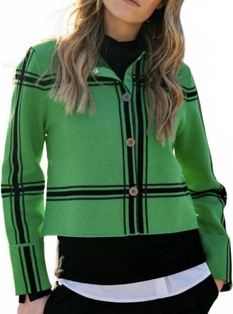 La Made Marble Cropped Check Knit Jacket In Green