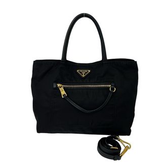 Prada Black Nylon Leather Handbag Shoulder Bag Tote Bag (Pre-Owned)