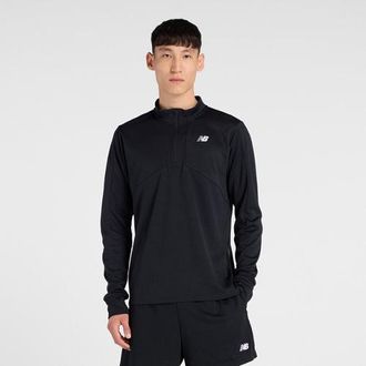 New Balance Hombre Utility Knit 1/4 Zip en Negro/Blanco, Poly Knit, Talla 2XL