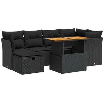 vidaXL Set Sof&aacute;s Jard&iacute;n Y Cojines 7 Pzas Rat&aacute;n Sint&eacute;tico Acacia Negro