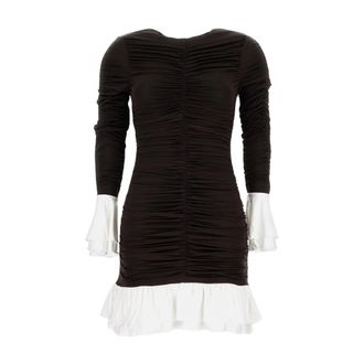 Rotate Geklede Korte Jurk met Ruches - Dames - Korte kleedjes - Bruin - 2XS - Kleedjes