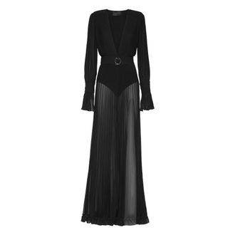 Philipp Plein Chiffon Lange Jurk - Dames - Avondkleed - Zwart - XL - Chiffon - Kleedjes
