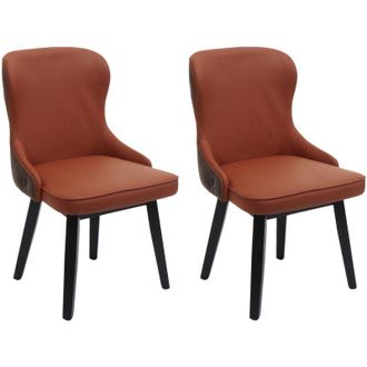 Hhg Set 2x sedie poltroncine sala pranzo 713 86x53x53cm legno tessuto arancione e marrone