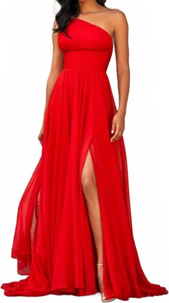 Sherri Hill One Shoulder Chiffon Gown In Red