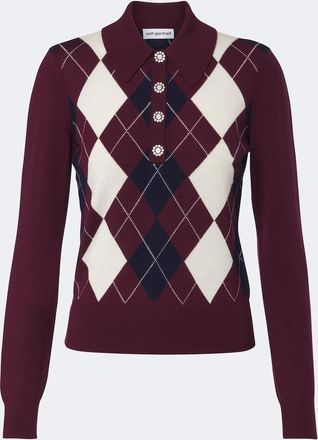 Self Portrait Argyle wool polo sweater