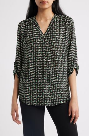 Anne Klein Geo Pattern V-Neck Top in Anne Black Multi at Nordstrom, Size X-Small P
