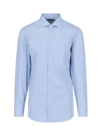 Finamore Long-Sleeve Light Blue Stripe Formal Shirt