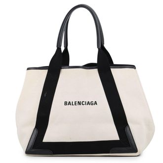 Balenciaga Black Ivory Canvas Leather Handbag Pouch Tote Bag (Pre-Owned)