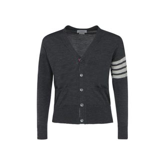 Thom Browne Gray Fleece Wool Mens Cardigan