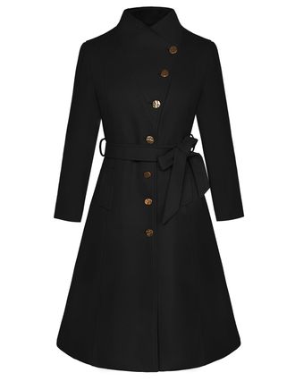 Grace Karin Coats for Women Trench Open Jacket Fall Winter Elastic Knitted Coats With Pockets Belted Black S
