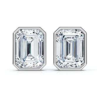 Pompeii3 2Ct TW Emerald Cut Bezel Diamond Studs 14k Gold Lab Grown Earrings
