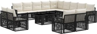 vidaXL Conjunto De Sof&aacute;s De Jard&iacute;n 14 Uds. Negro Y Blanco Crema Vidaxl