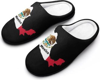 Generic Flag Map of Mexico Mens House Slippers Memory Foam Washable Cotton Slip on Home Shoes