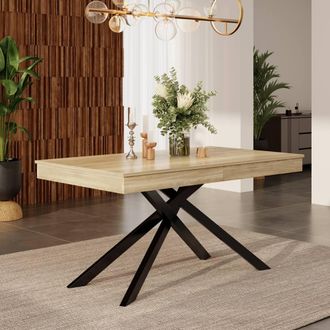 Merax Rectangular Extendable Dining Table with Metal Legs for 6-8 People in Light Oak