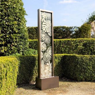 PRIMROSE Lamego Bamboo Mirror Water Feature With Lights 180cm in Brown