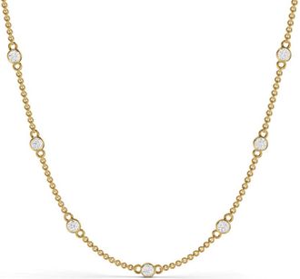 Diamond2Deal 14K Yellow Gold 2ctw Ct Bezel Set Lab Grown Diamond Station Necklace (E-F, VS1-VS2)
