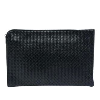 Bottega Veneta Pre-owned Woven Leather Clutch - Dames - Pre-owned - Zwart - Maat: ONE Size Leer