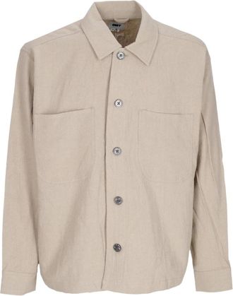 Obey Utility Overhemd Jas Havermeel Lange Mouw - Heren - Zomerjassen - Grijs - L - Linnen - Jassen