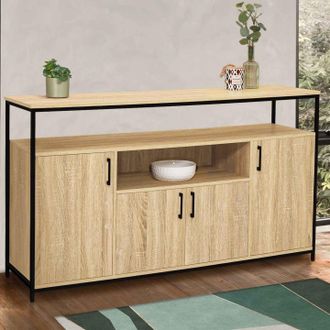 IDMarket Detroit Aparador De 4 Puertas Con Nicho De Dise&ntilde;o Industrial 140 Cm