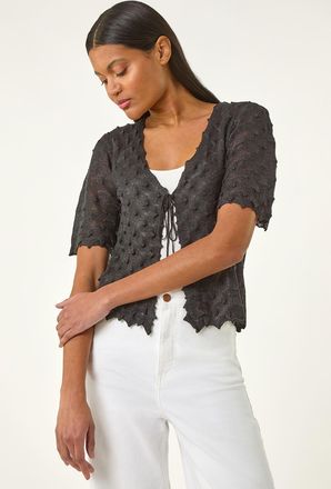 Roman Textured Tie Front Shrug