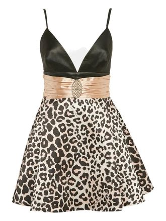 Elisabetta Franchi leopard-print satin mini dress - Black