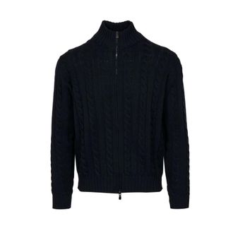 FILIPPO DE LAURENTIIS Truien & Vesten, Heren, Blauw, M, Wol, Cable Zip-Front Cardigan