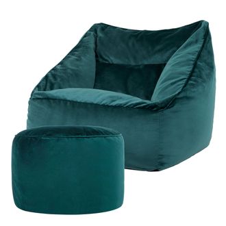 Icon Brand Natalia Velvet Adults Bean Bag Armchair & Pouffe, Large Beanbag & Footstool Dusk Pink in Teal