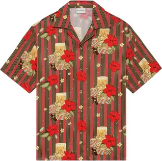 Dr&ocirc;le de Monsieur Short-Sleeved Tropical Print Shirt with Boxy Fit