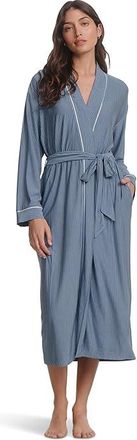 Eberjey Gisele Printed - The Tencel Modal Long Robe Womens Robe Duo Stripe Slate Blue/Ivory : XS, Modal/Spandex/Tencel