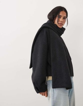 Asos completo cappotto corto formale e sciarpa con lana grigio m&eacute;lange