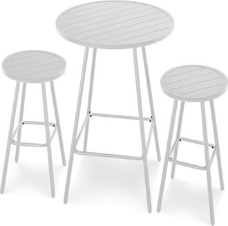 Best Choice Products 3-Piece Steel Patio Bar Height Round Bistro Set w/ Backless Stools, Slatted Design